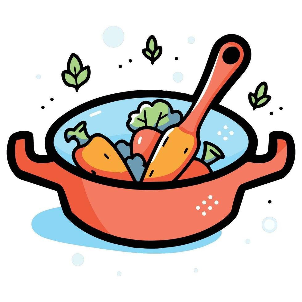 Hand Drawn healthy food in the pan in doodle style vector