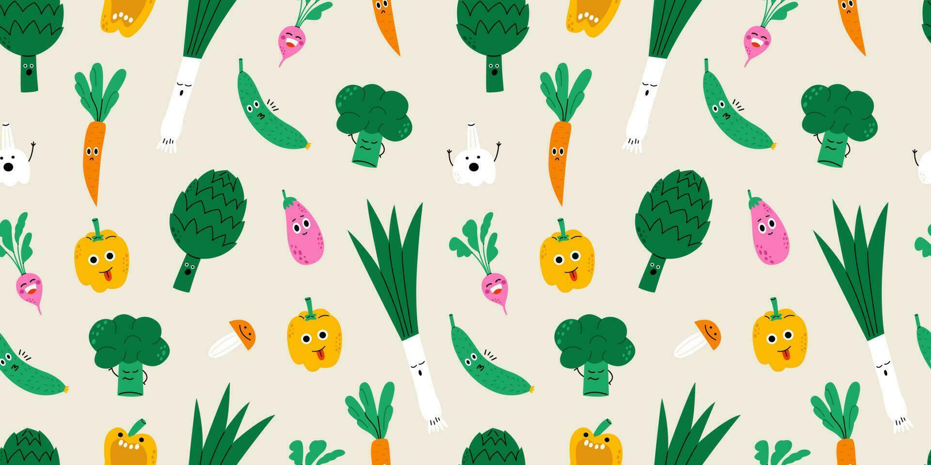 Food cute characters seamless pattern vector