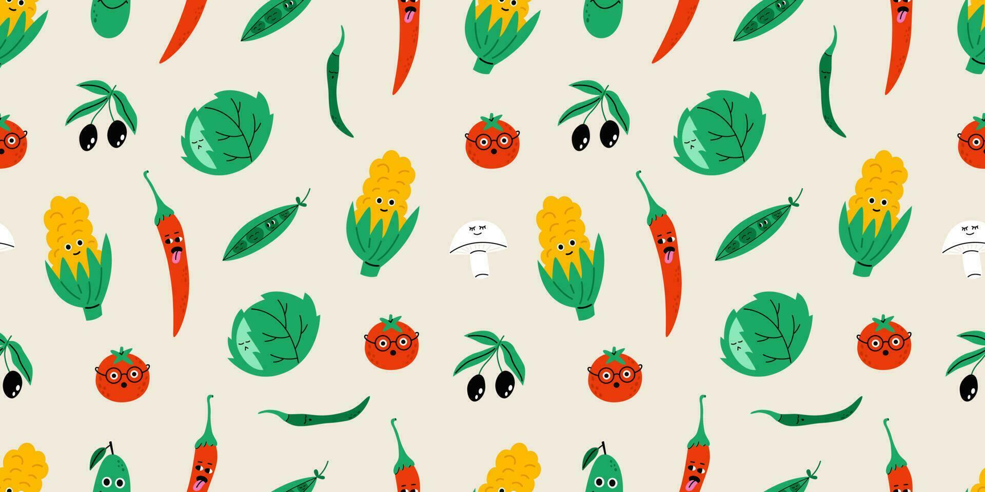Food cute characters seamless pattern vector
