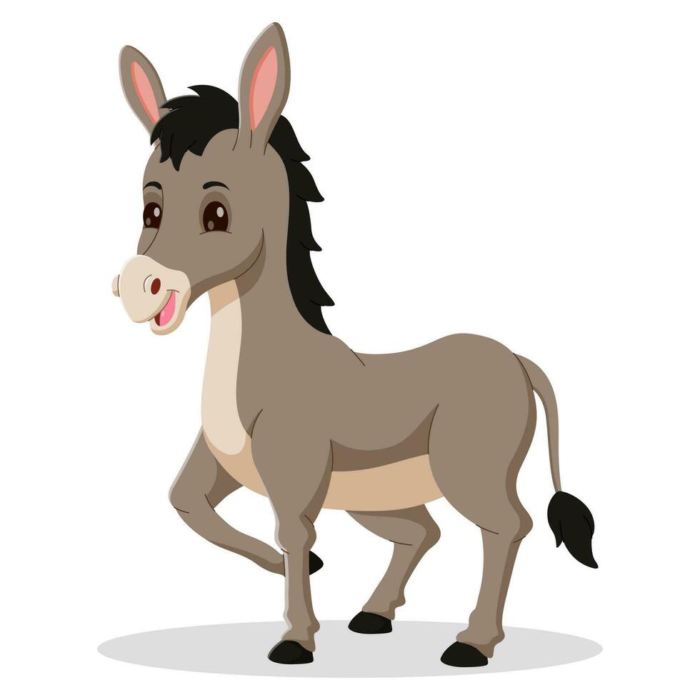 Cute cartoon donkey isolated on white background. Cheerful Donkey Delights. Vector illustration