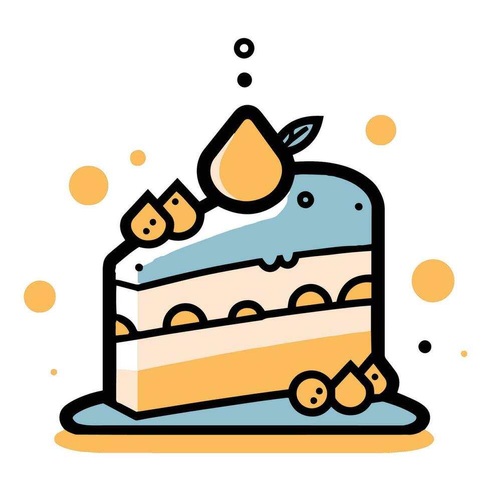 delicious cake in flat line art style vector