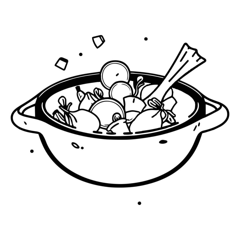 Hand Drawn healthy food in the pan in doodle style vector