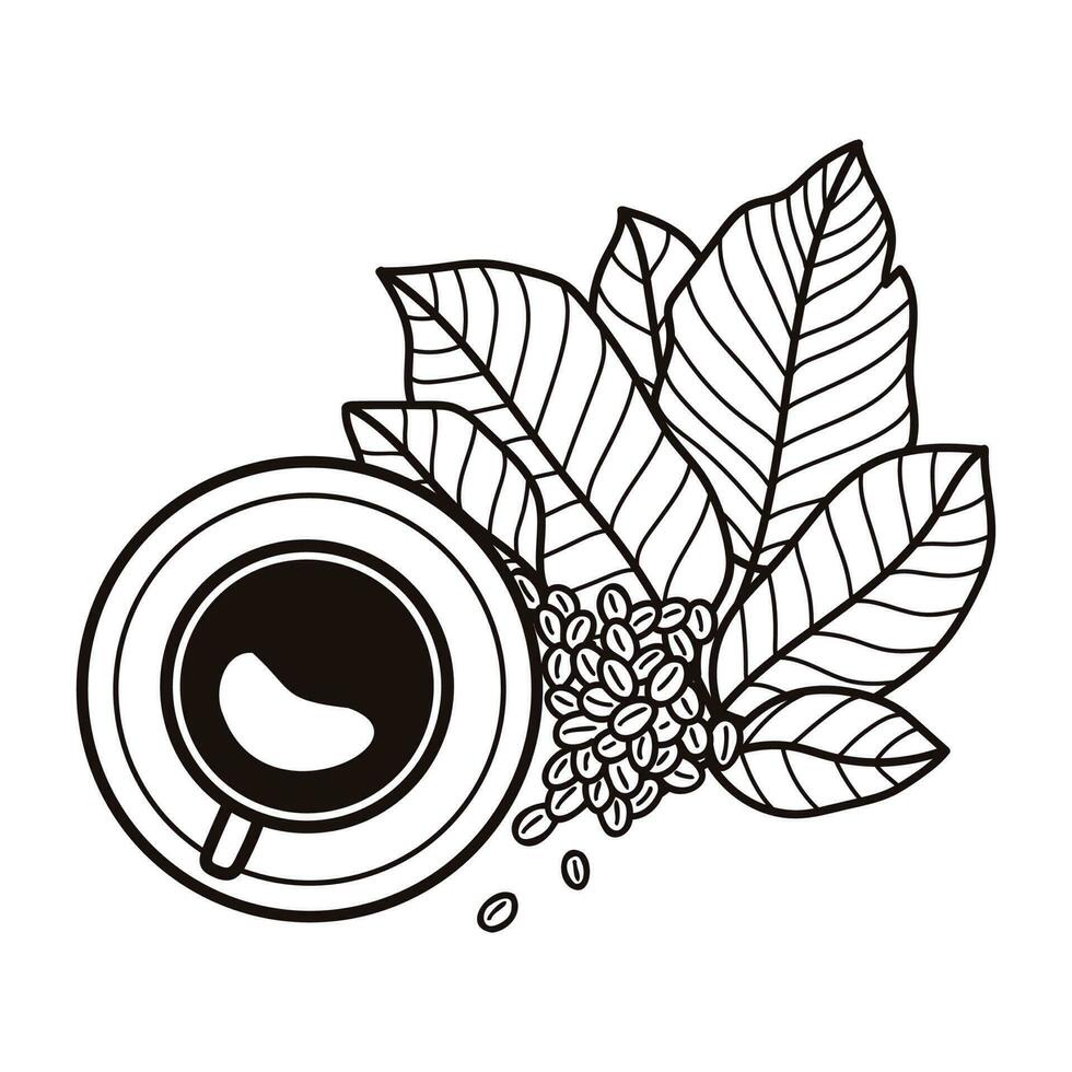 Hand Drawn cup of hot coffee from the top view in doodle style vector
