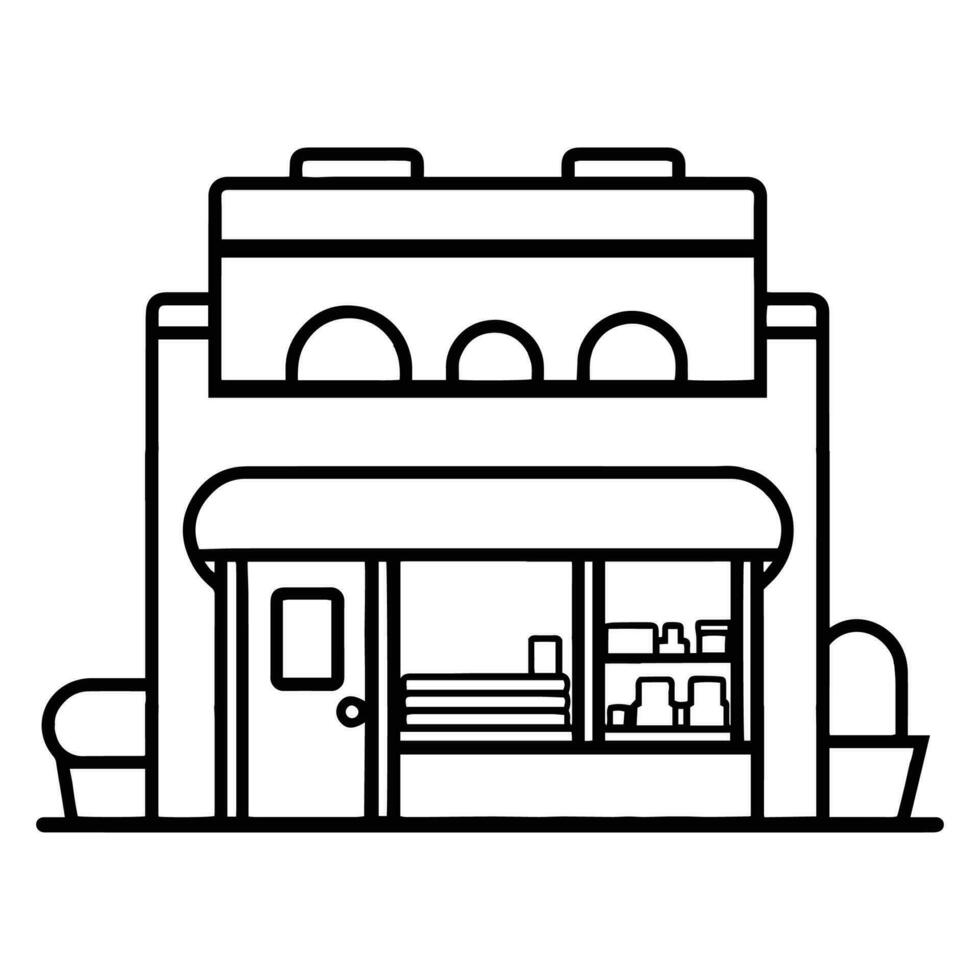 tienda frente en plano línea Arte estilo vector