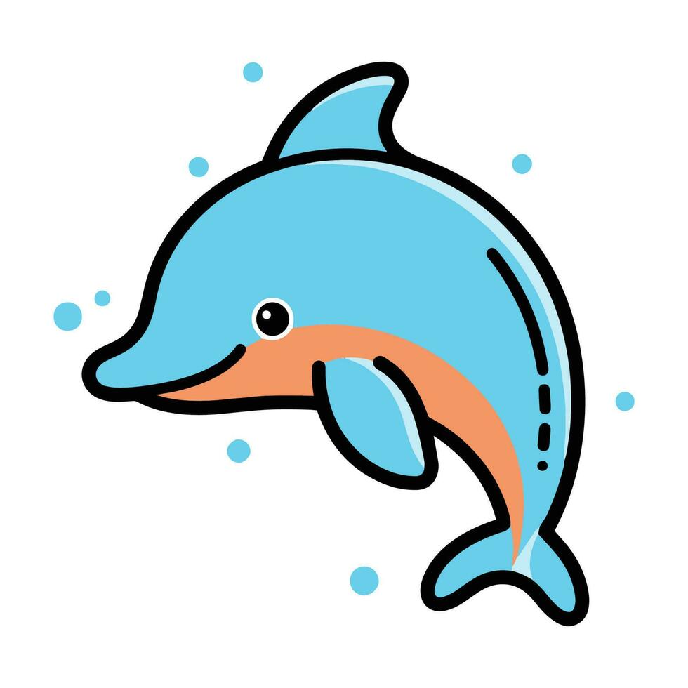 Hand Drawn cute dolphin in doodle style vector