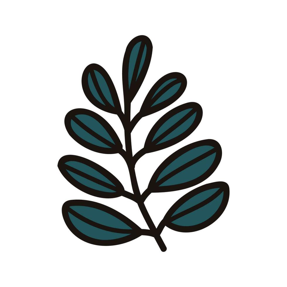 Hand Drawn leaves and twigs from the top view in doodle style vector