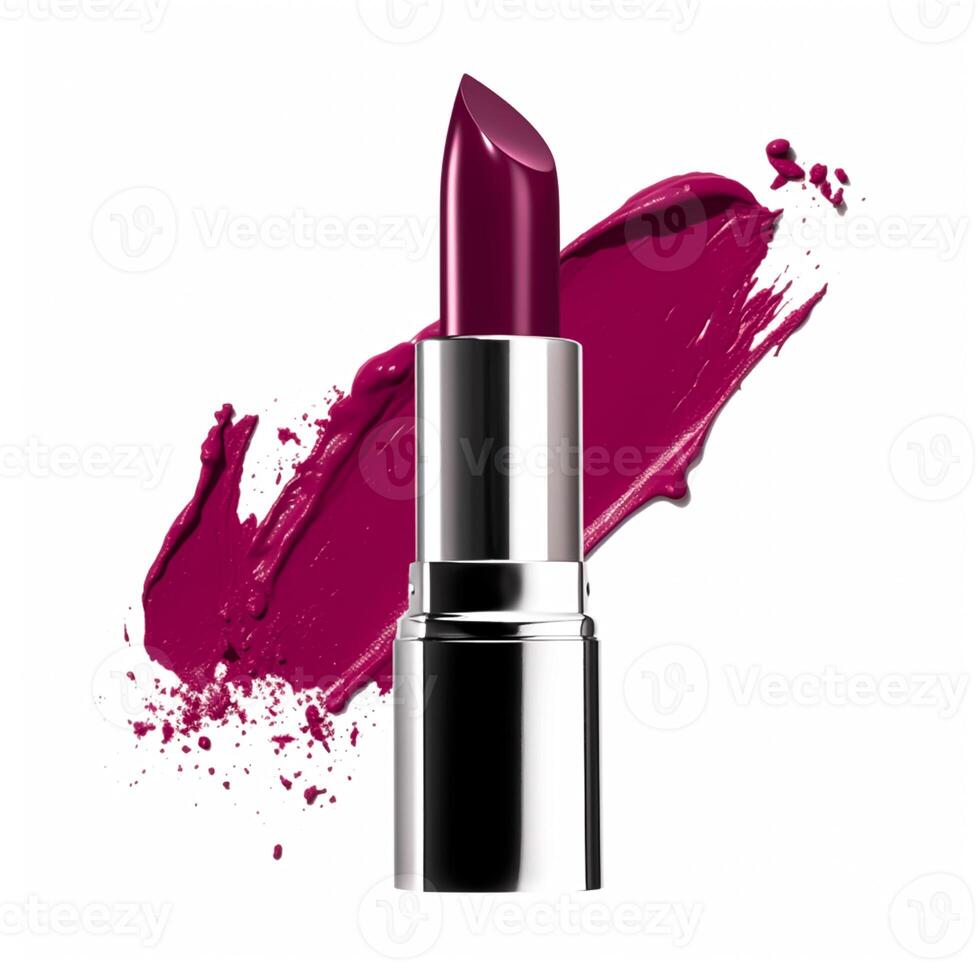 Purple lipstick and sample texture isolated on white background, beauty make-up cosmetics and luxury makeup product, photo