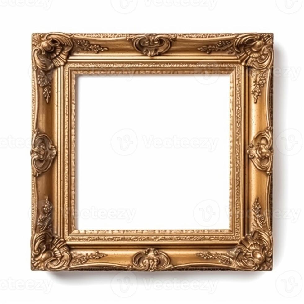 Empty antique wooden square frame for wall art mockup, photo
