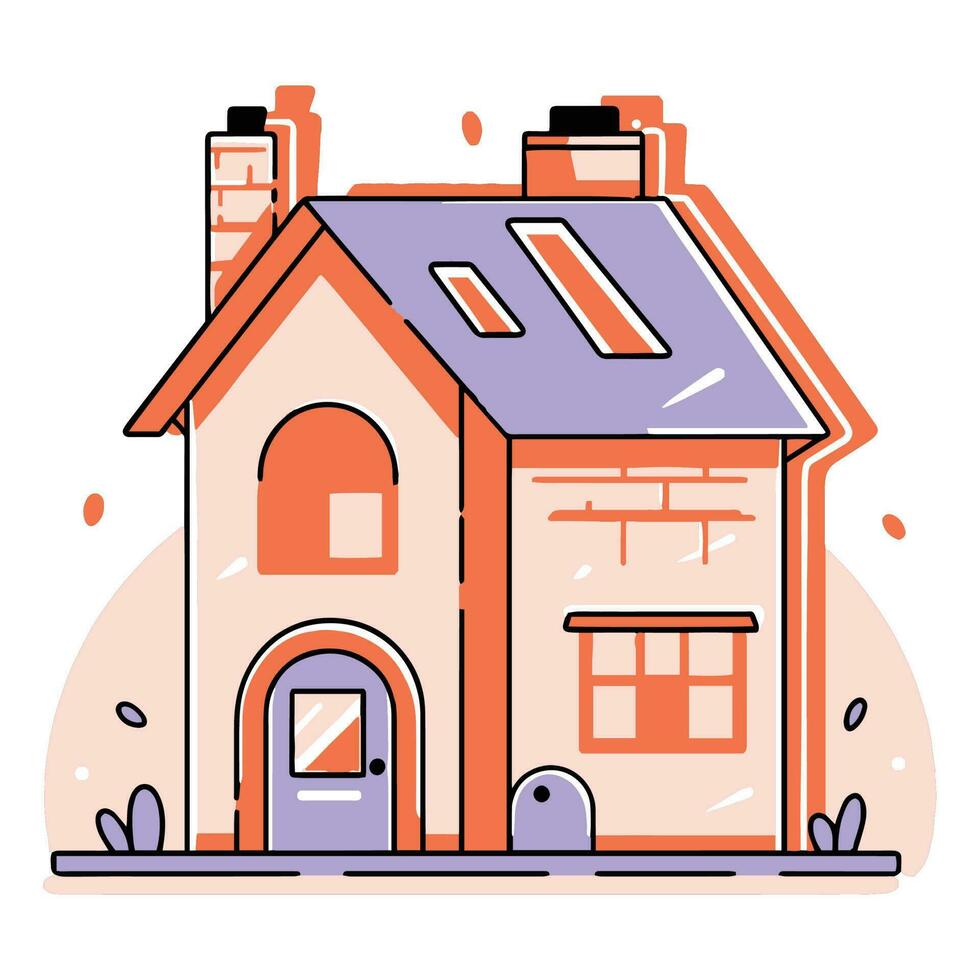 encantador casa en plano línea Arte estilo vector