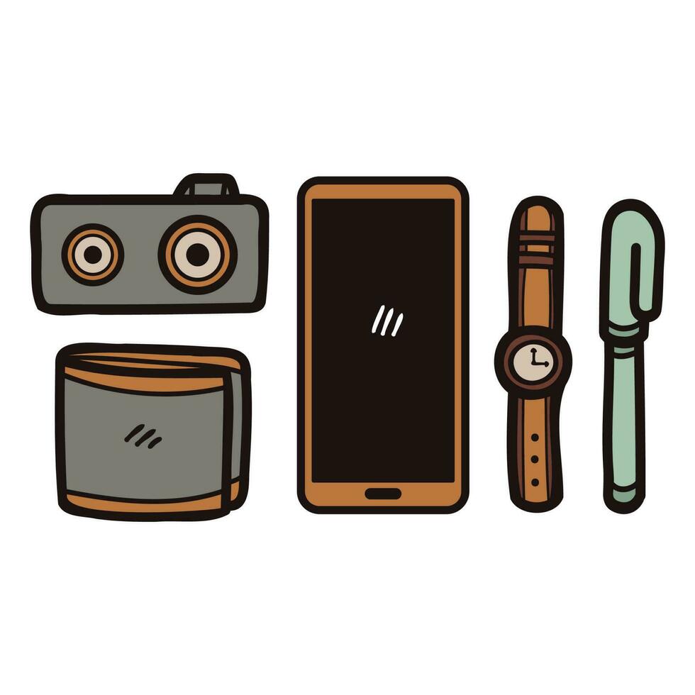 Hand Drawn electronic device in flat lay style vector