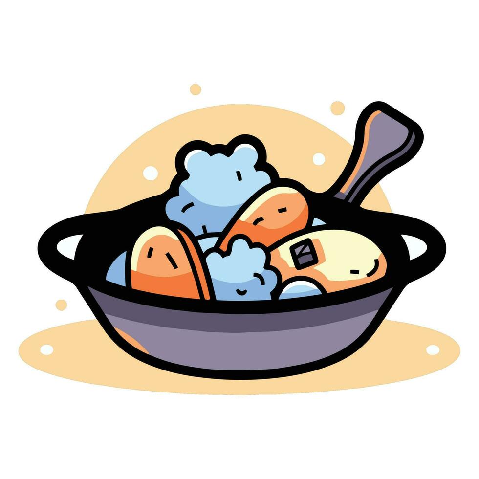 Hand Drawn healthy food in the pan in doodle style vector