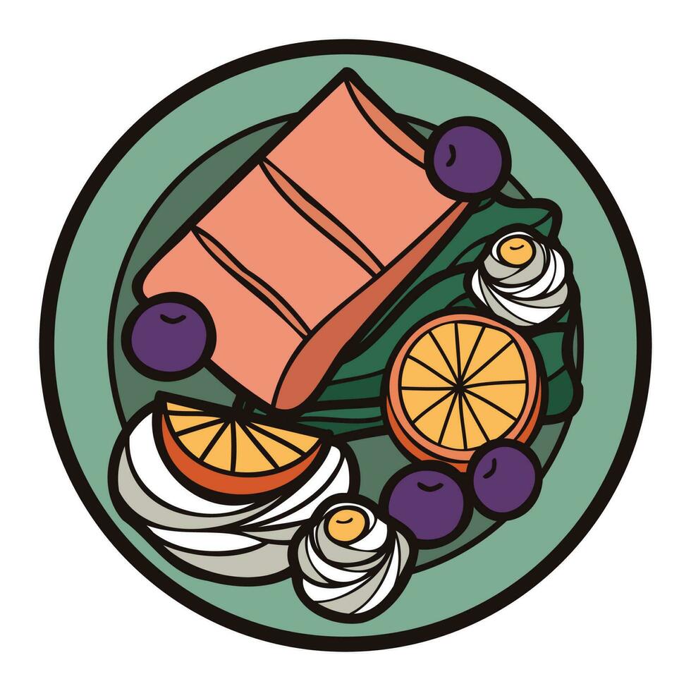 Hand Drawn Salmon from above in doodle style vector