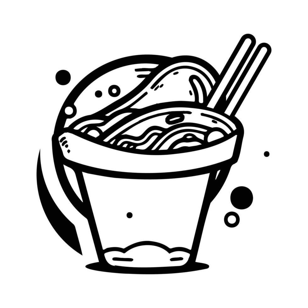 Hand Drawn instant noodles in doodle style vector