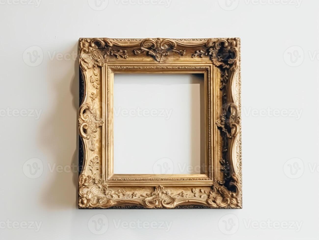 Empty antique wooden square frame for wall art mockup, photo