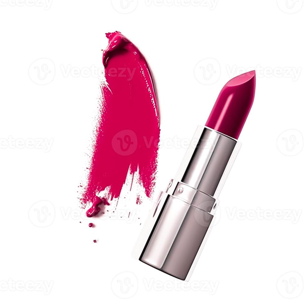 rosado lápiz labial y muestra textura aislado en blanco fondo, belleza maquillaje productos cosméticos y lujo maquillaje producto, generativo ai foto