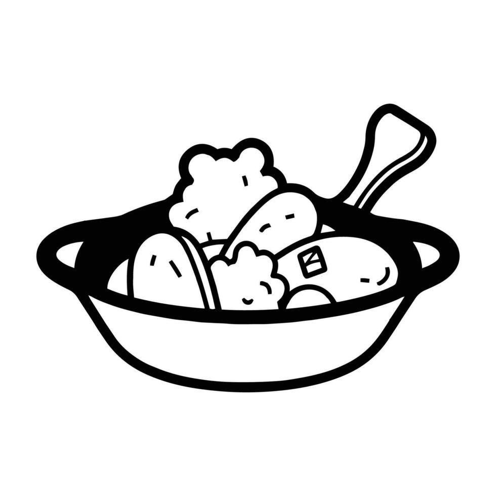 Hand Drawn healthy food in the pan in doodle style vector