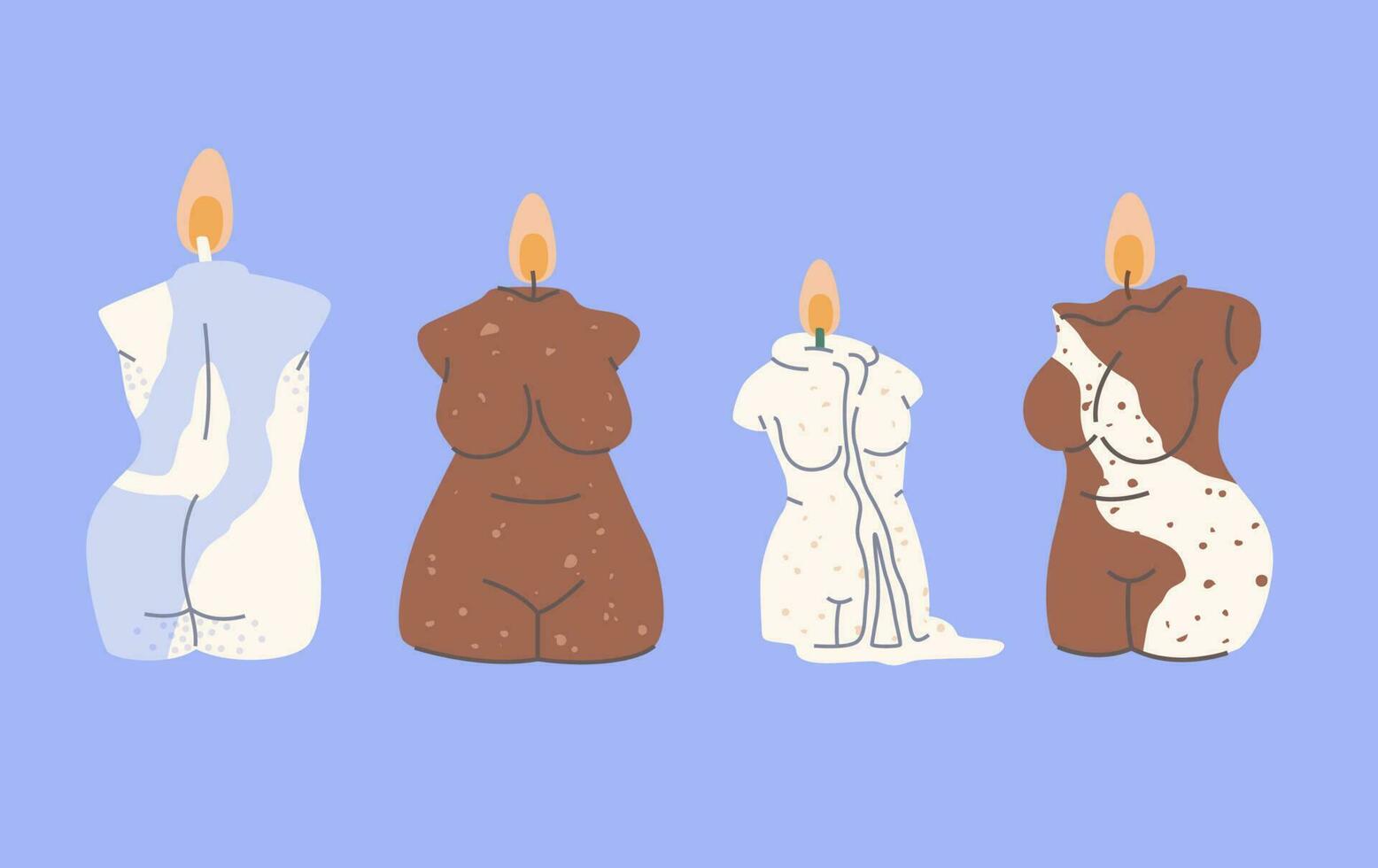 Set of a candles in the form of a female naked body. vector