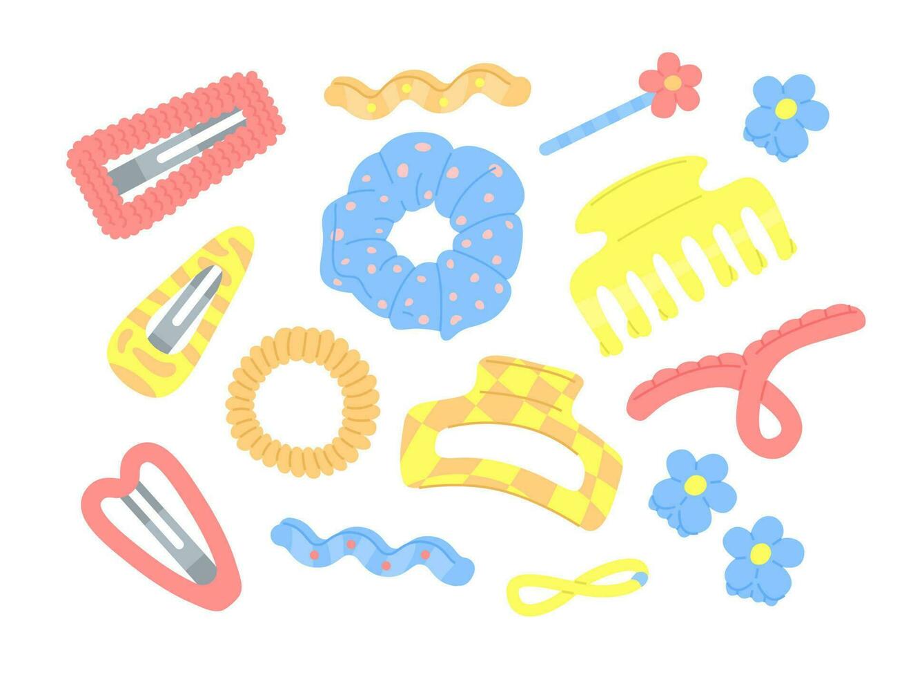 Set of bright hair accessories on a white background. vector