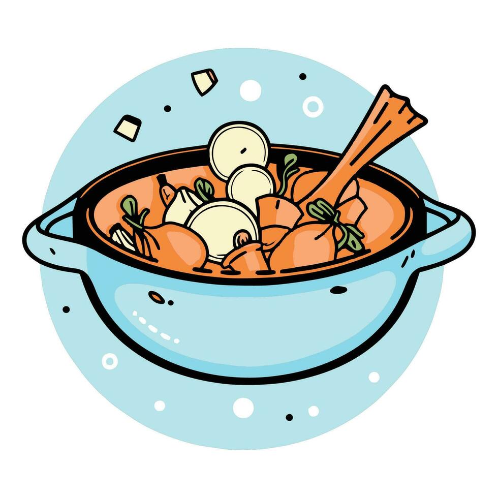 Hand Drawn healthy food in the pan in doodle style vector