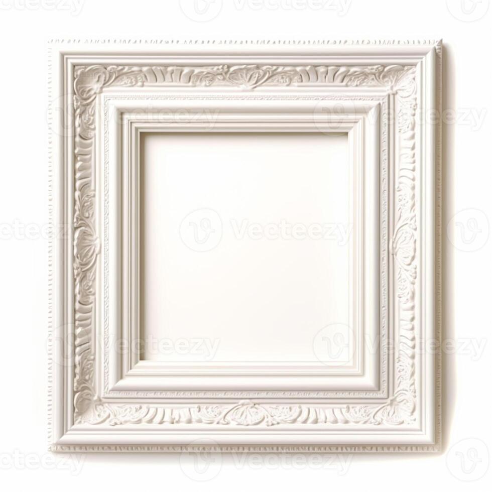 Empty vintage white wood square frame isolated on white background for