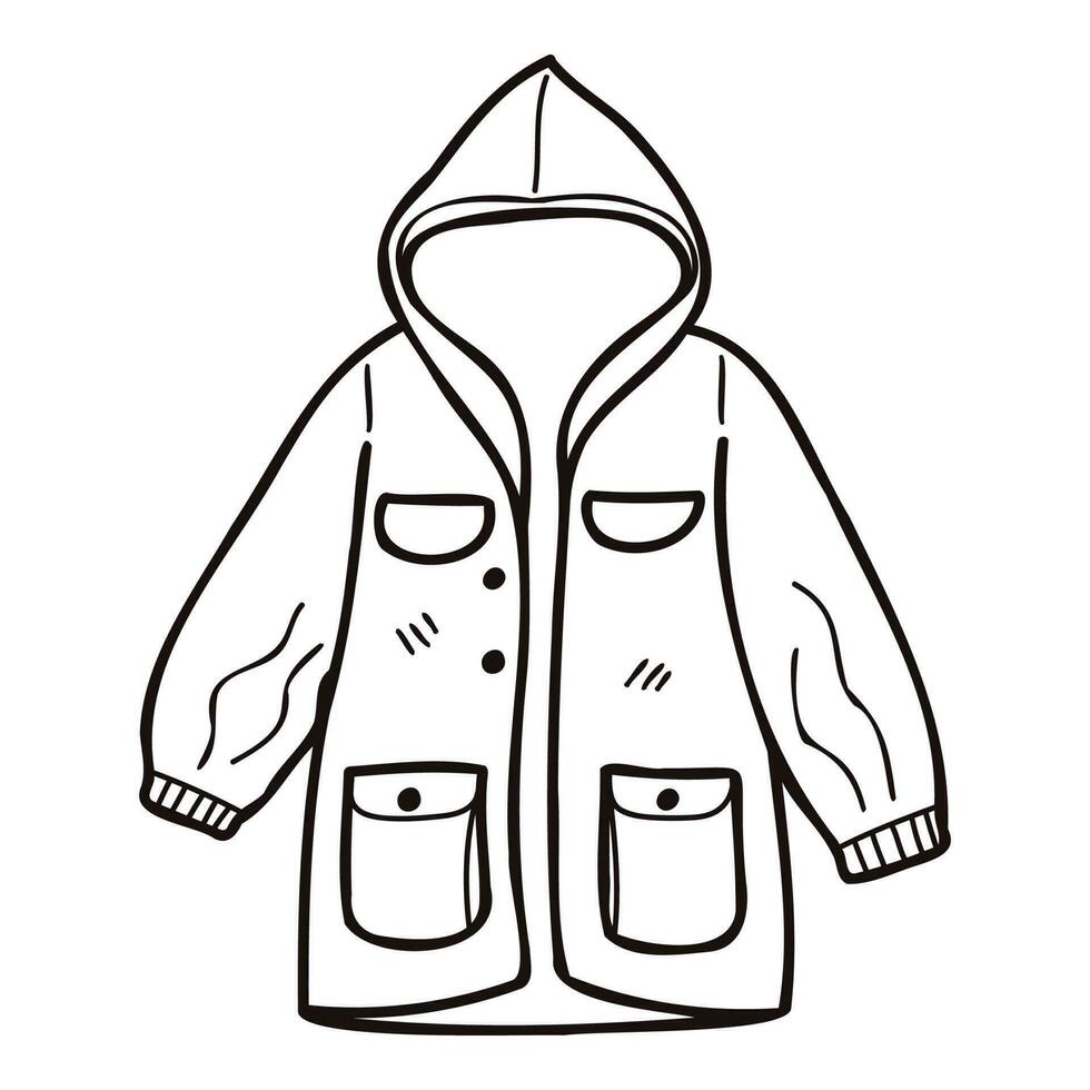 mano dibujado linda impermeable en garabatear estilo vector