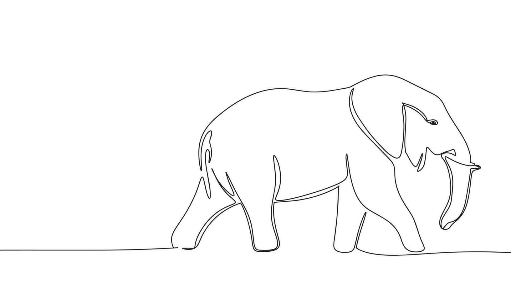 Elephant isolated on white background. One line continuous animal art. Line art, outline, vector illustraiton.