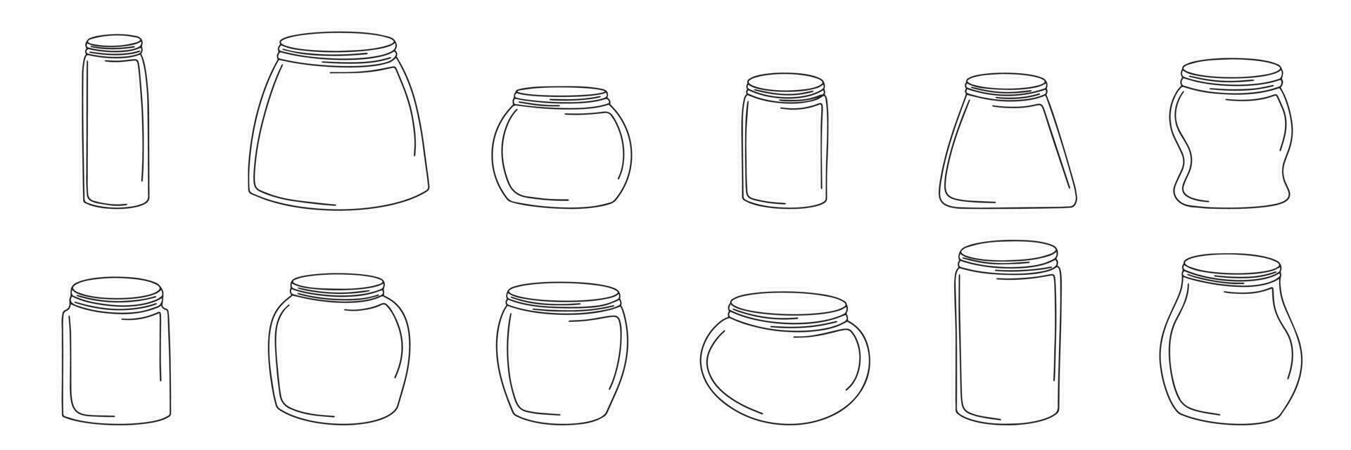 colección de vaso florero o botella en garabatear estilo. mano dibujado botellas ninguna formar colocar. vector ilustracion