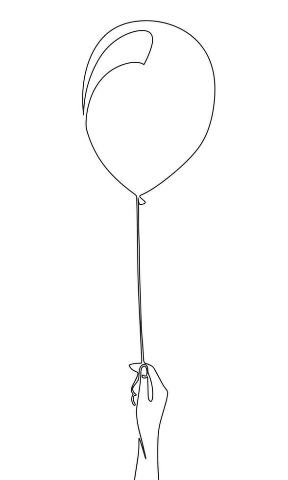 Balloon in hand line art silhouette. One line continuous outline vector illustration.