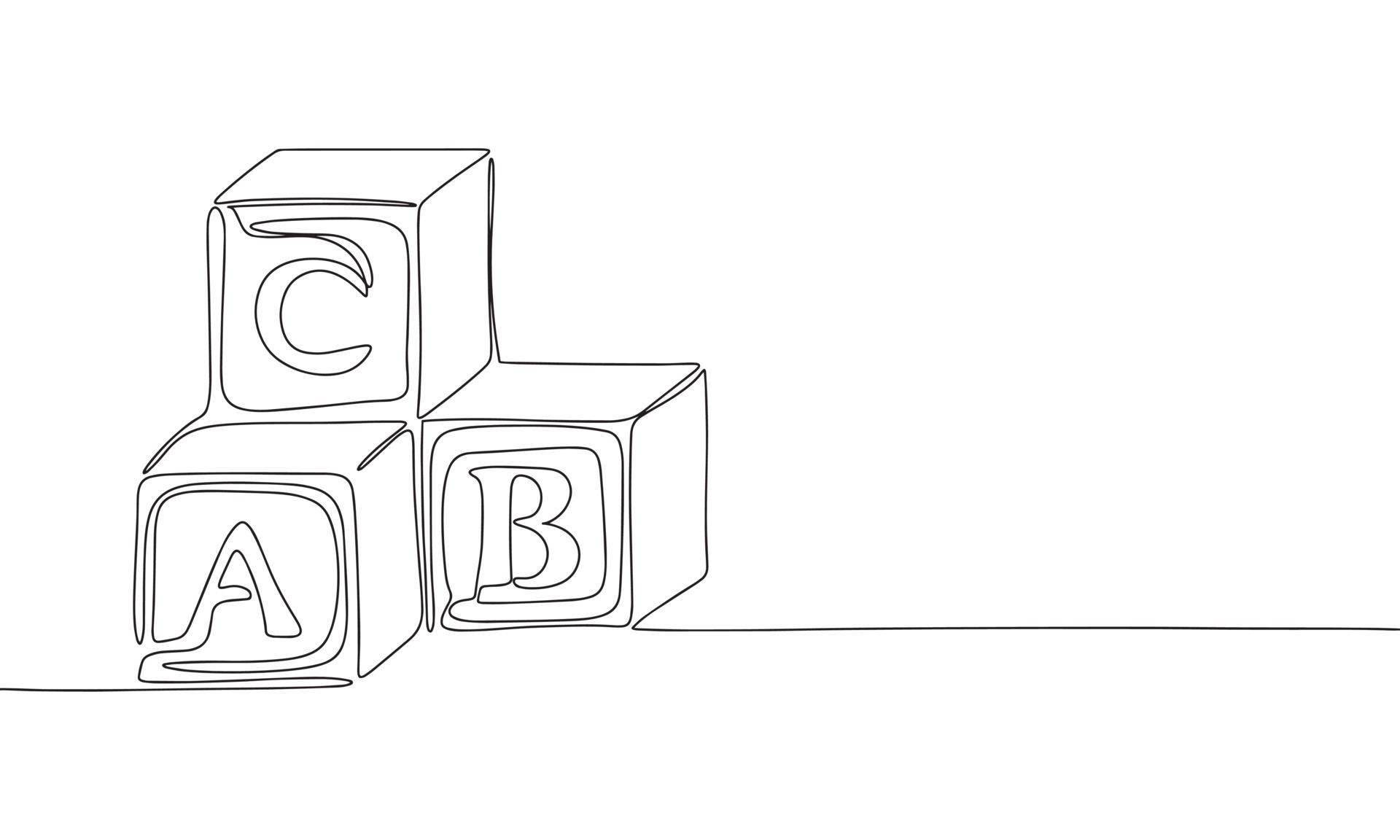Cube toys isolated on white background. Line art children toy. One line