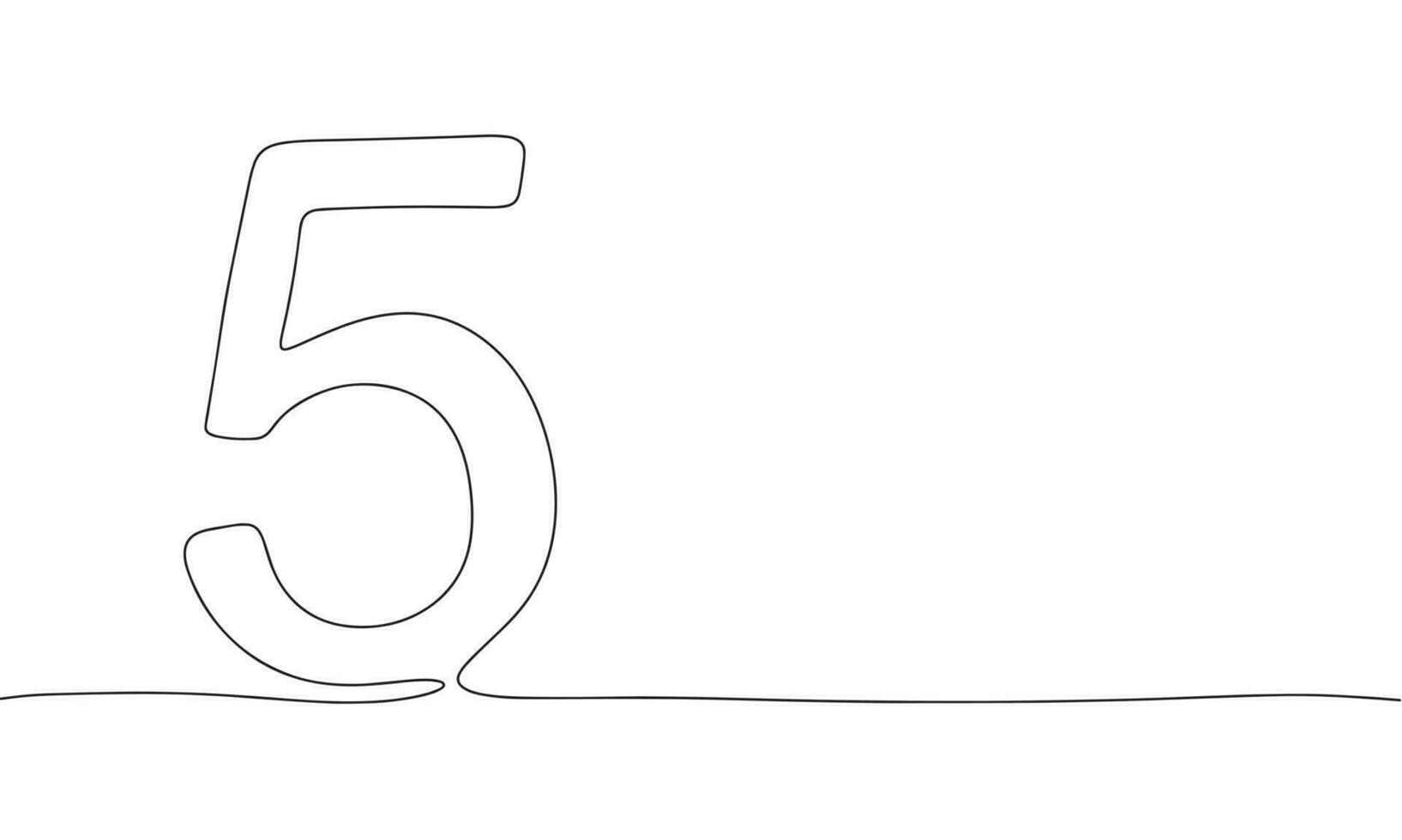 Number 5 line art silhouette. One line continuous outline vector illustration.