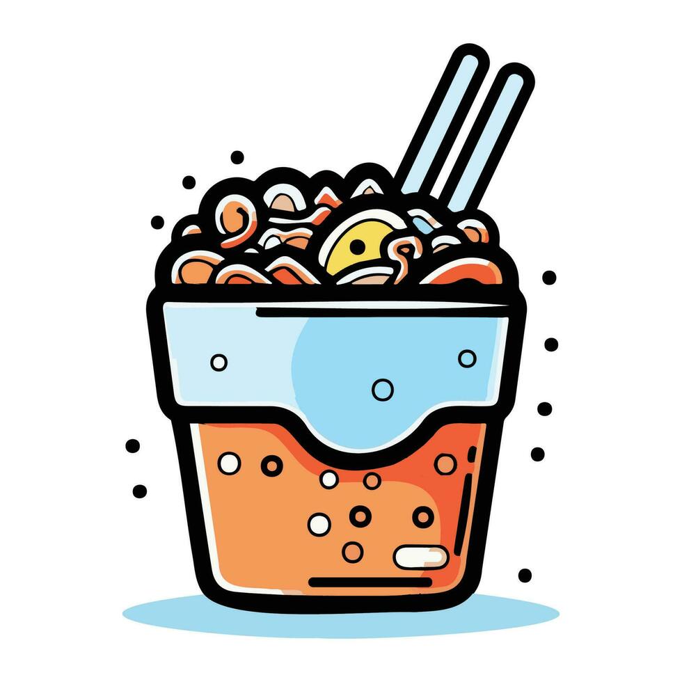 Hand Drawn instant noodles in doodle style vector