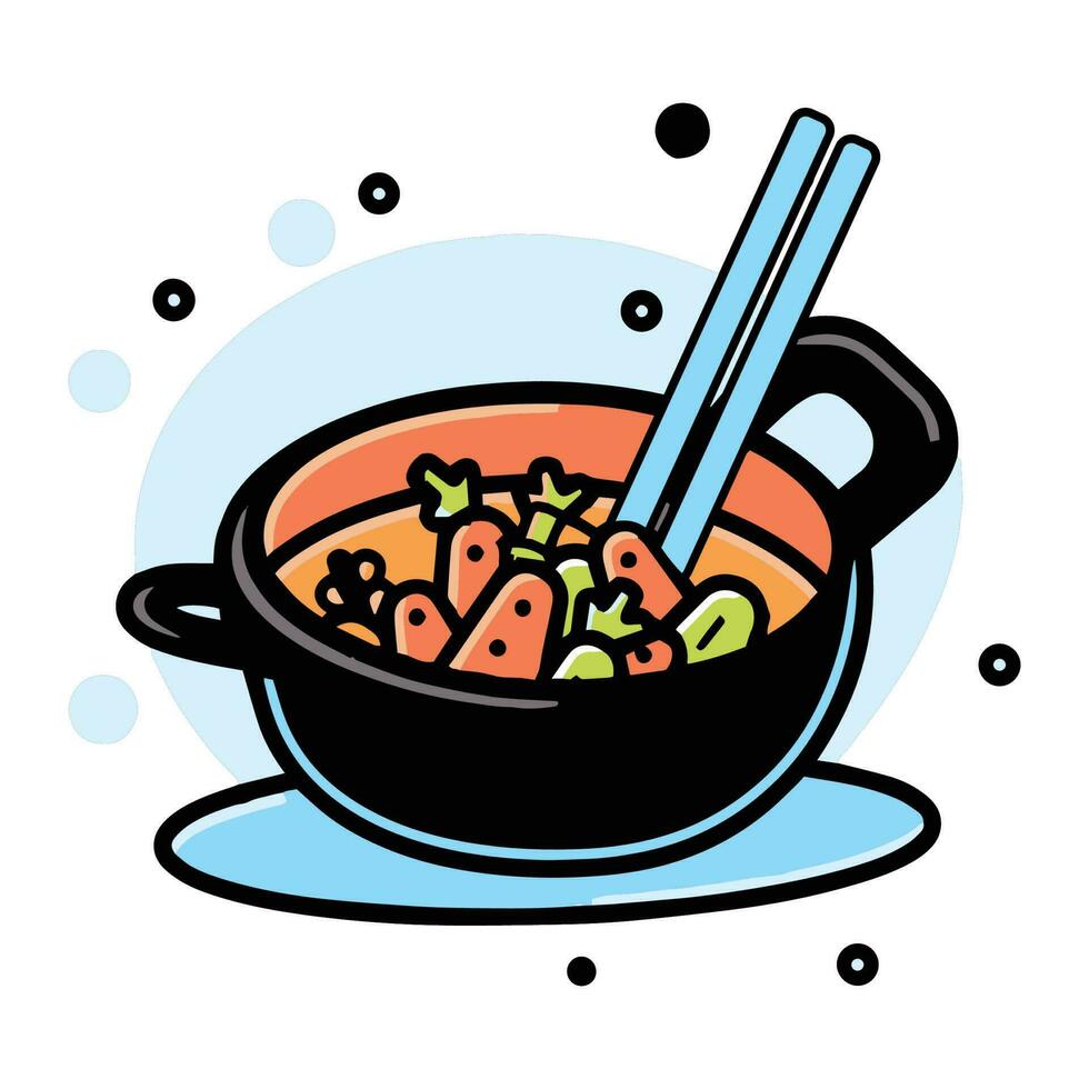 Hand Drawn healthy food in the pan in doodle style vector