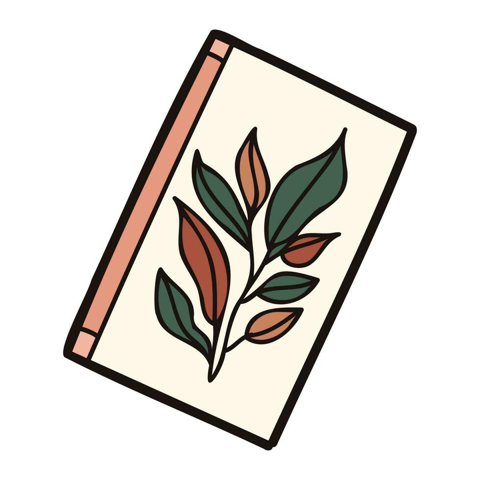 Hand Drawn cute notebook with leaves in doodle style vector