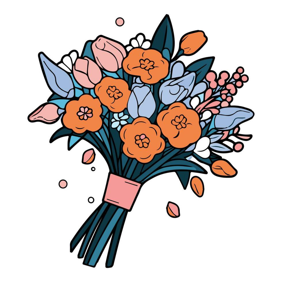 Hand Drawn flower bouquet in doodle style vector