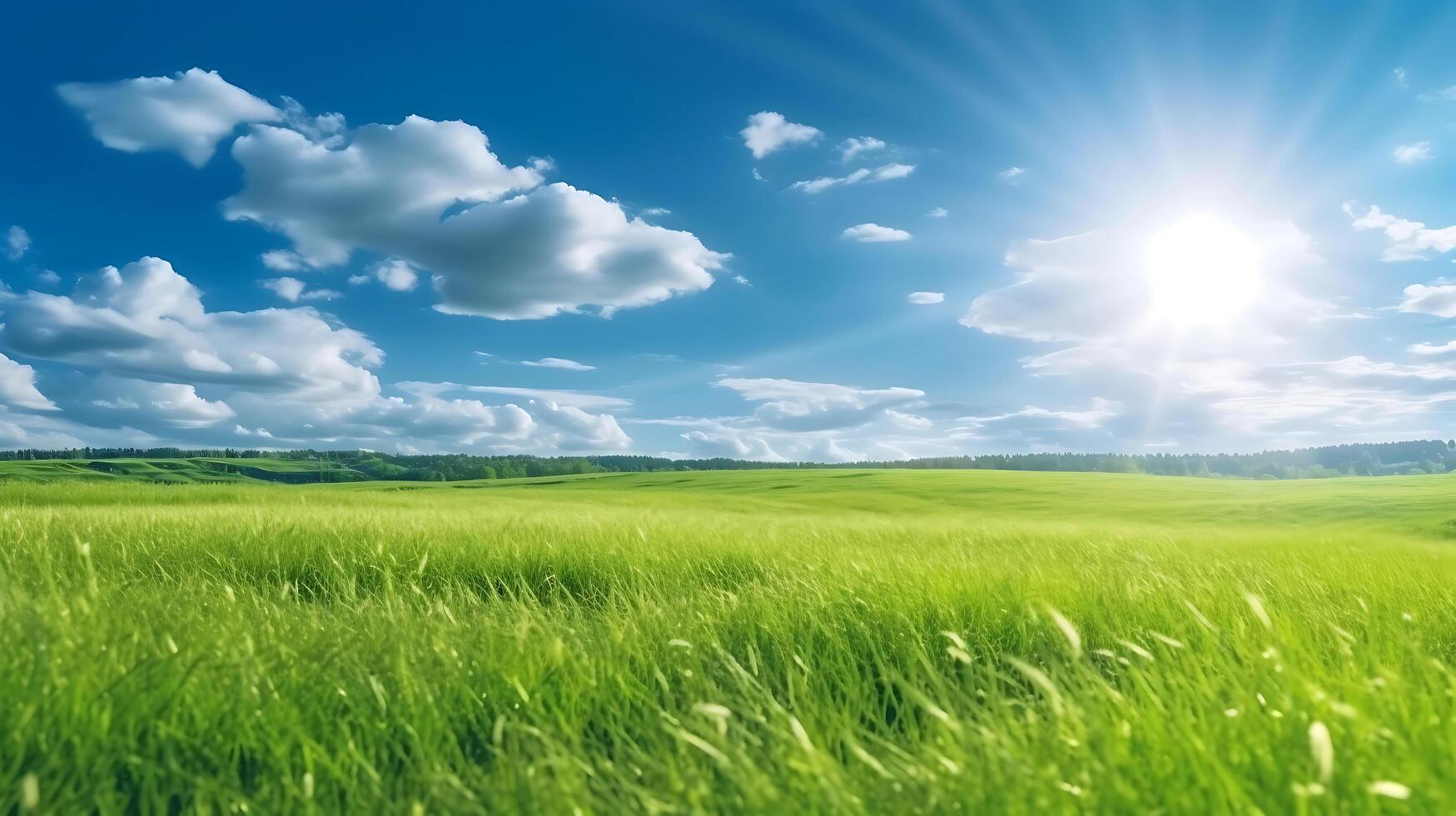 azul cielo y nube con prado, llanura paisaje antecedentes para verano póster, generativo ai tecnología foto