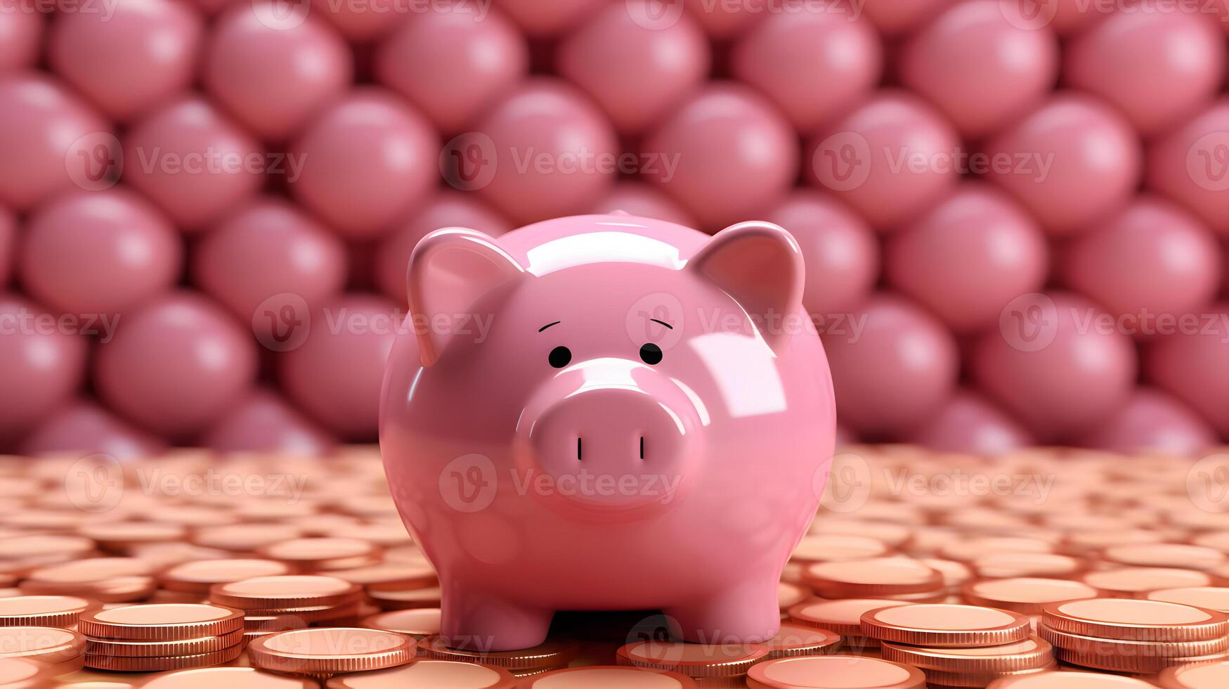 Pink piggy bank money box with gold coins, created using Technology photo