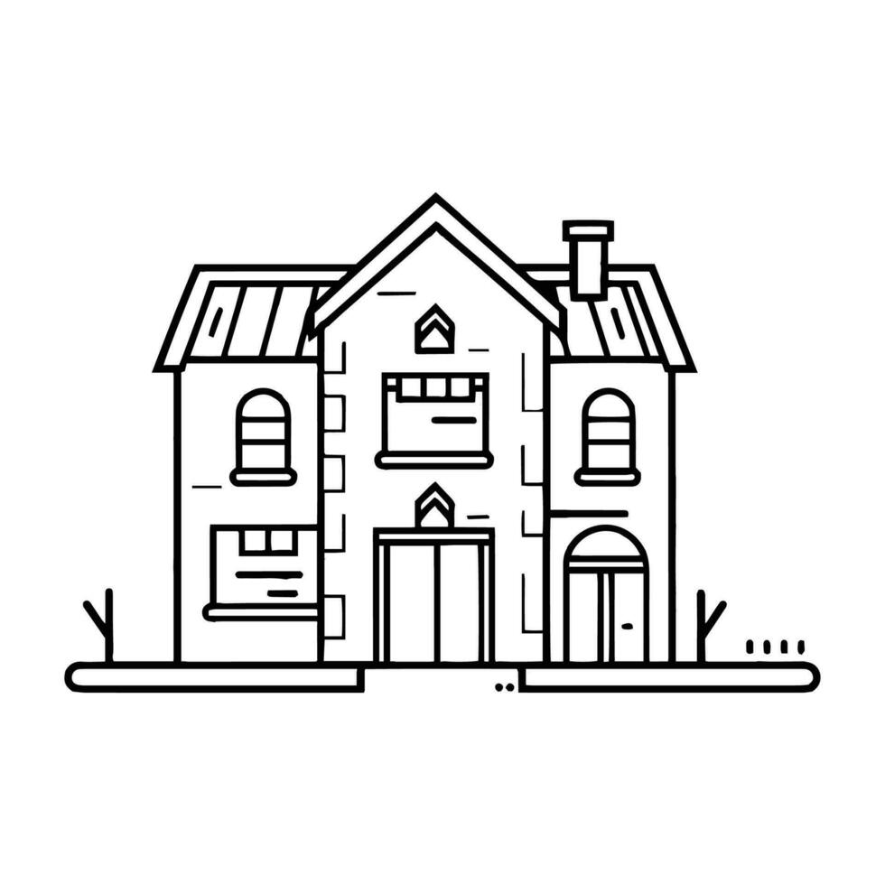 encantador casa en plano línea Arte estilo vector