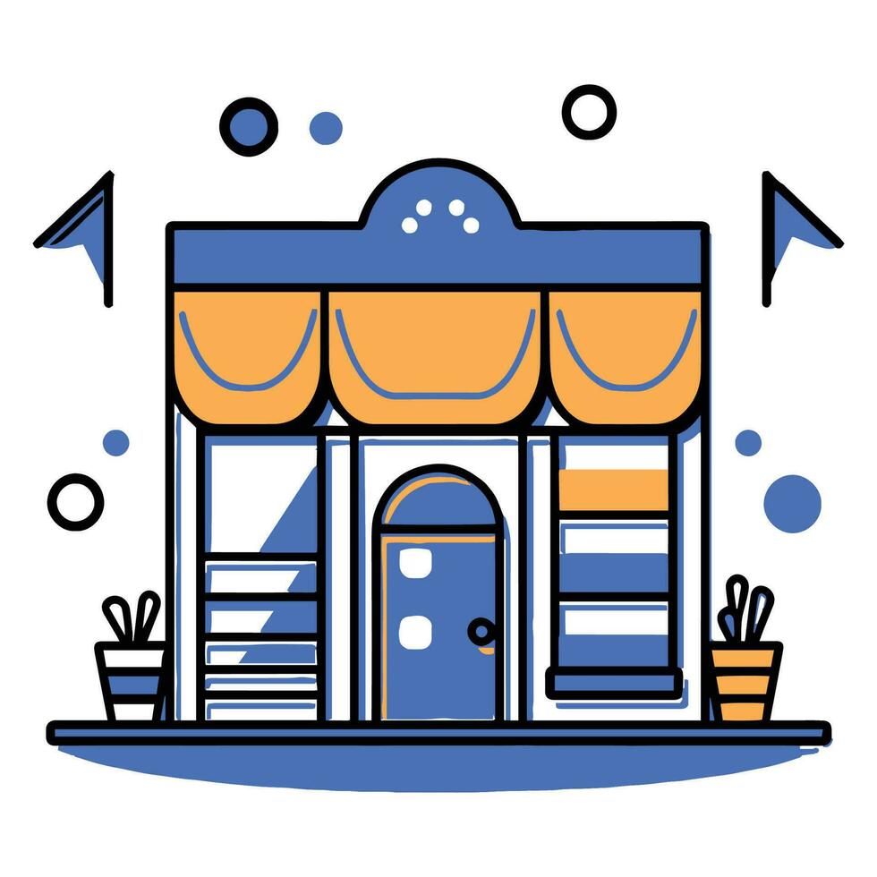 shop front in flat line art style vector