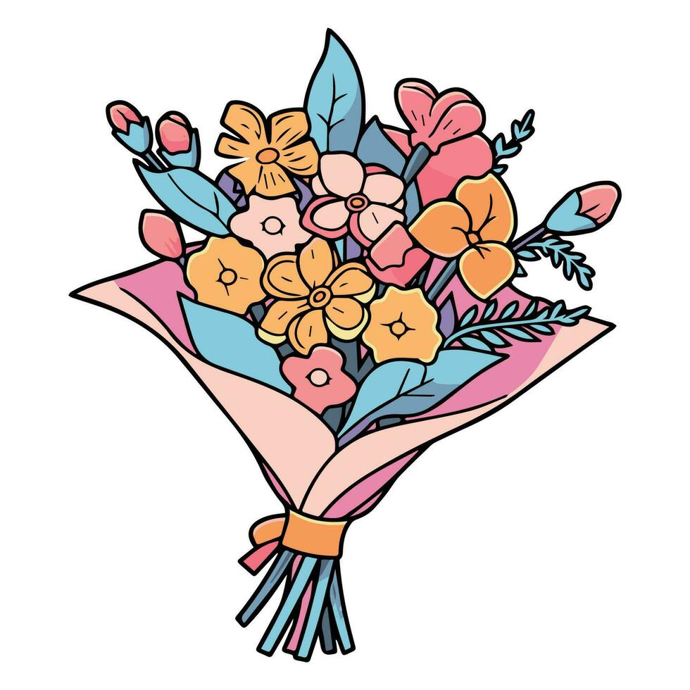 Hand Drawn flower bouquet in doodle style vector