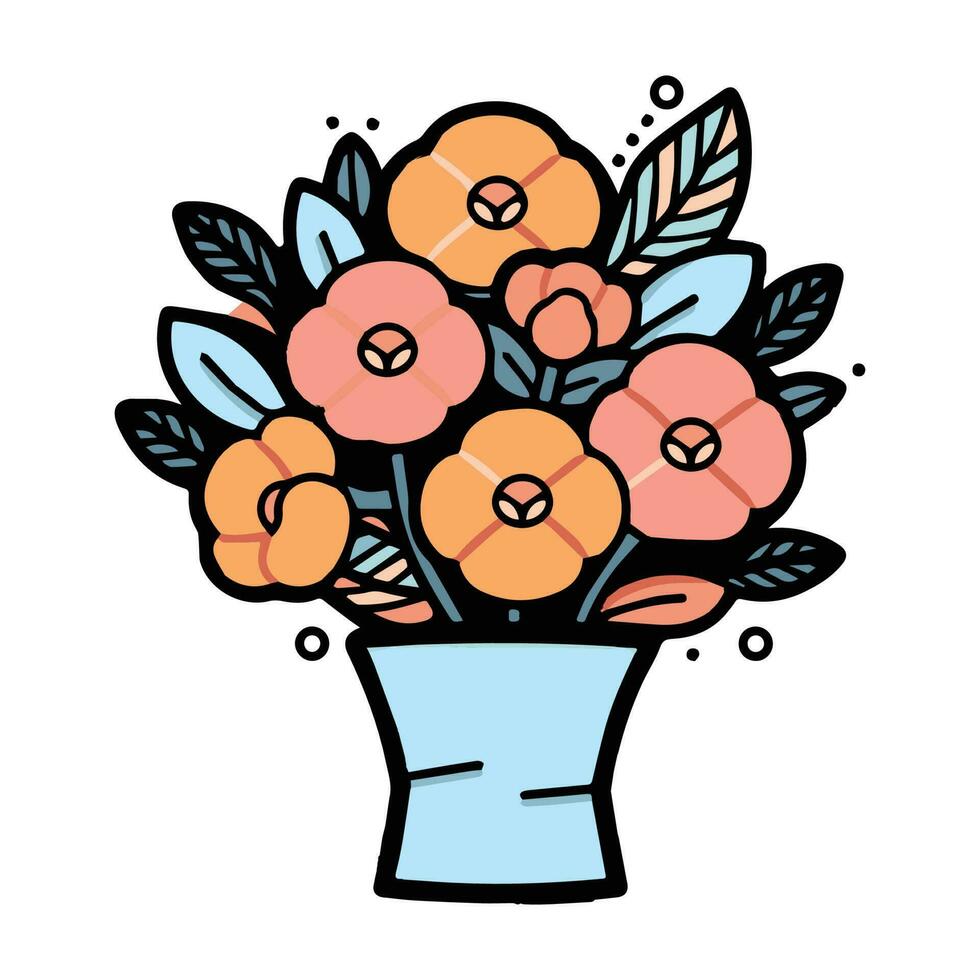 Hand Drawn flower bouquet in doodle style vector