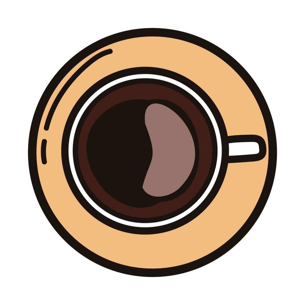 Hand Drawn cup of hot coffee from the top view in doodle style vector