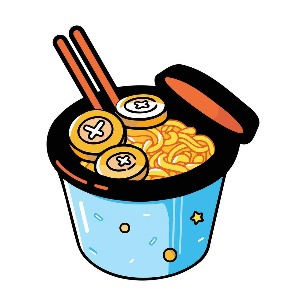 Hand Drawn instant noodles in doodle style vector