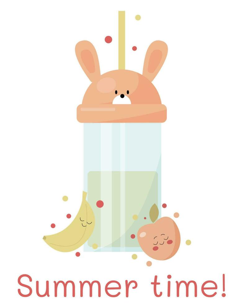 vector cartoon funny kids bottle with a bunny design and cute banana