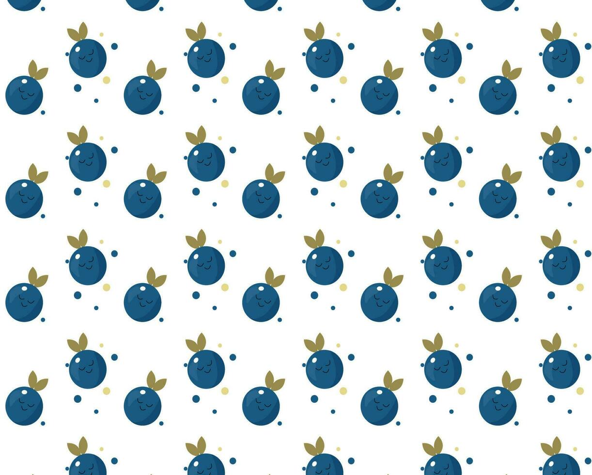 vector cute summer pattern with little happy blueberry