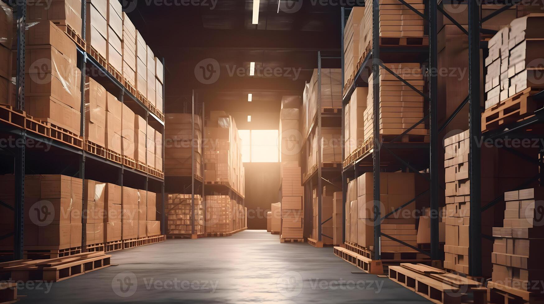 Huge distribution warehouse with high shelves, business office buildings concept, Technology photo