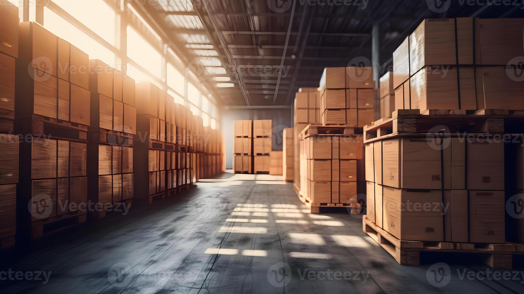 Huge distribution warehouse with high shelves, business office buildings concept, Technology photo