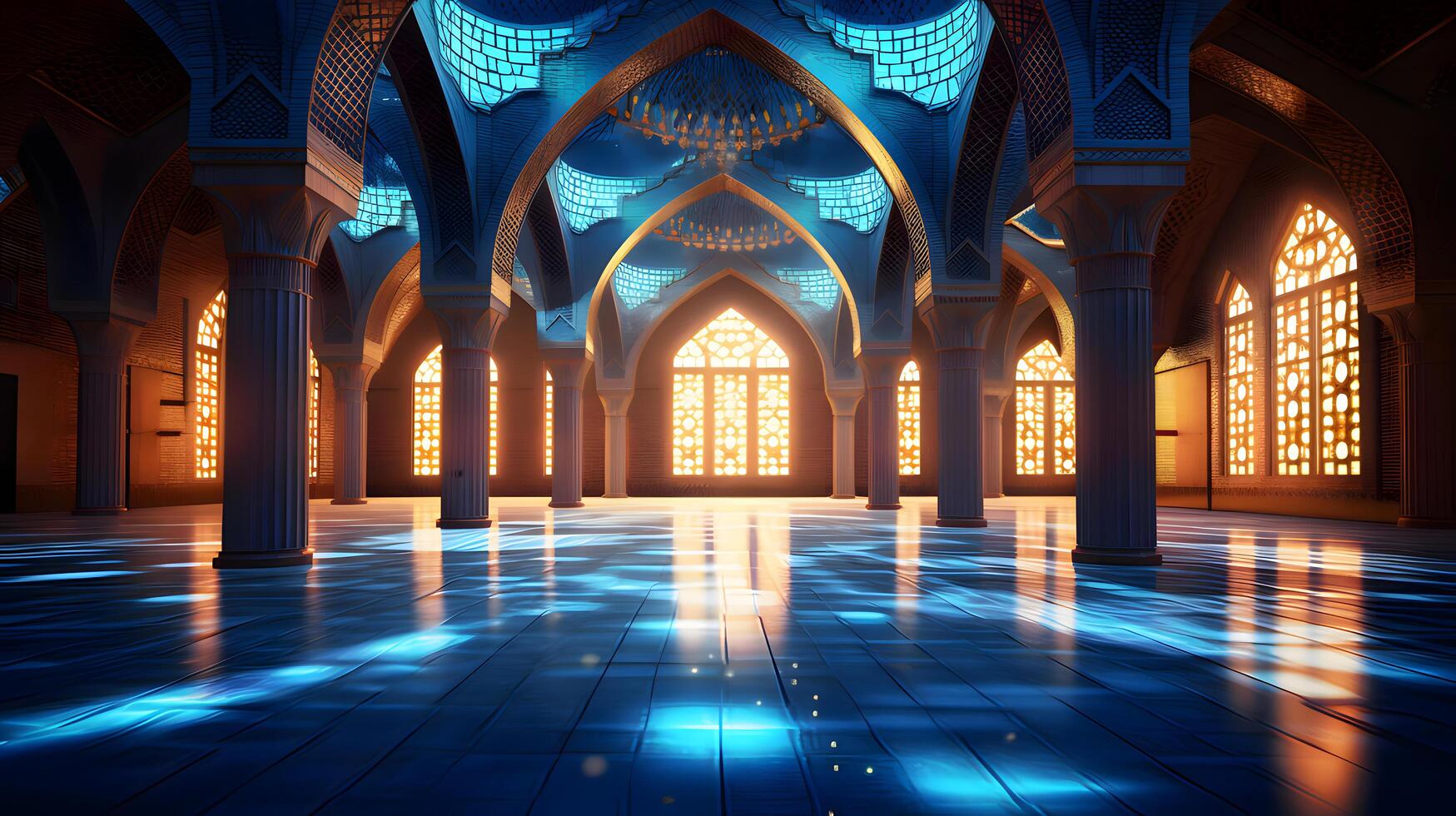 Islamic architecture, Mosque Interior created using Technology photo