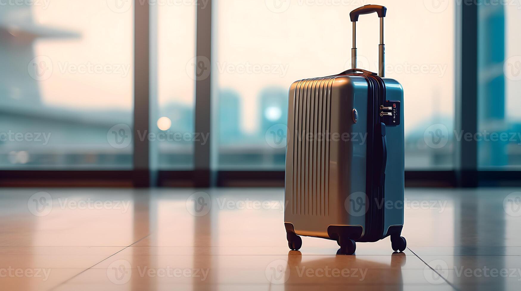 Suitcase with blurred background. Business travel concept, Generative AI Technology photo
