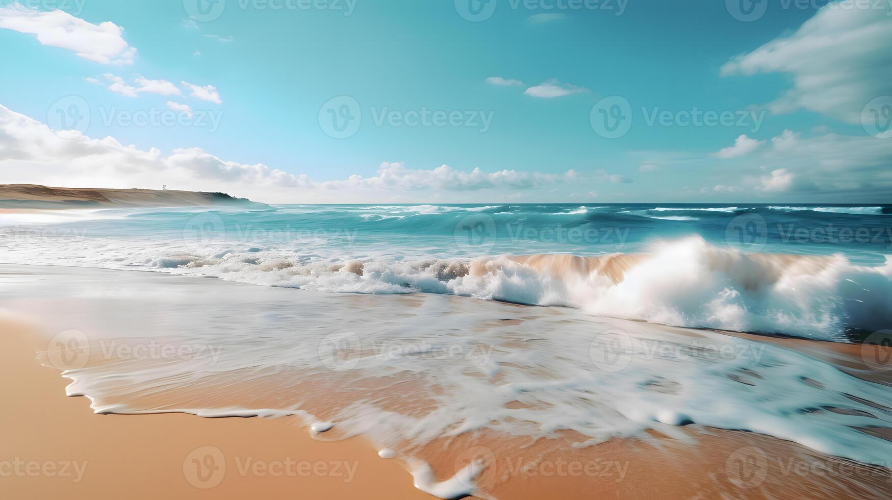 reaking Ocean wave on a sandy beach, created using Technology photo