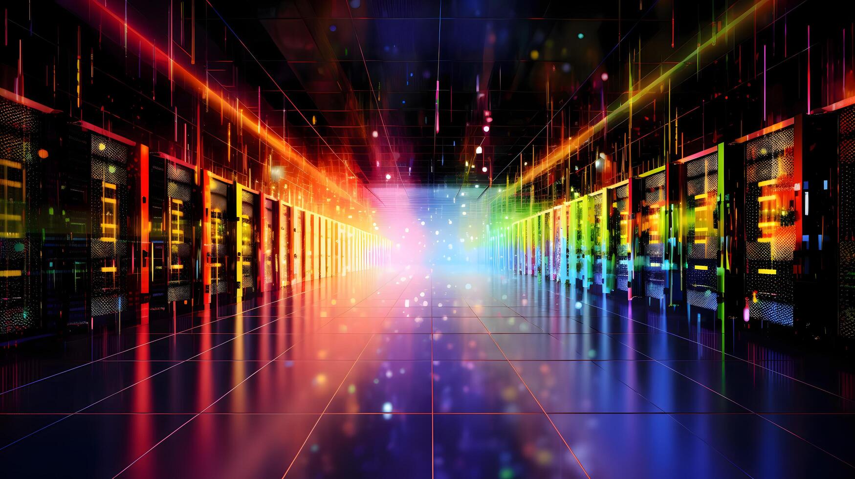 Working Data Center With Rows of Rack Servers, Technology photo